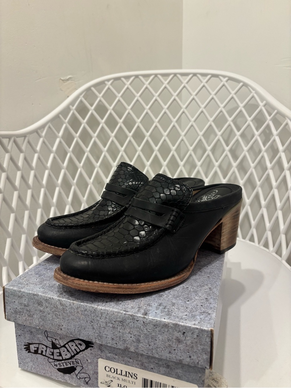 Freebird Collins Black Leather Mule Heels
